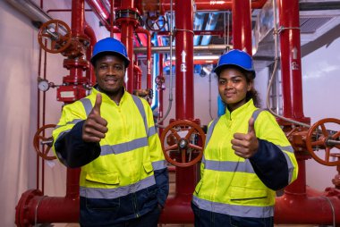 Engineer or technician work checking Fire suppression system and fire equipment