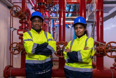 Engineer or technician work checking Fire suppression system and fire equipment