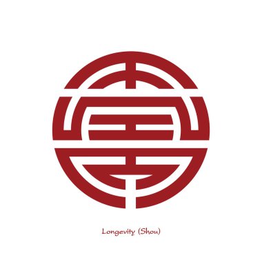 Çin Uzun Yaşam sembolü. Çin geleneksel süs tasarımı. Çince metin Shou olarak telaffuz edilir ve uzun ömürlülüğü tercüme edilir..