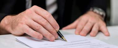 Business Man approve sign on business document. Business approve sign and certificate concept. Businessman Hands Signing a document