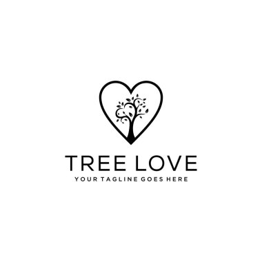 Kalp şeklinde soyut bir ağaç çizimi. Lif yapraklı bir aşk işareti.