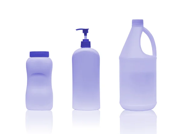 Набор чистые белые пластиковые бутылки — стоковое фото