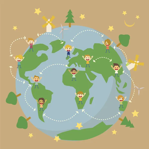 Children around the world save the planet earth — Stock Photo, Image