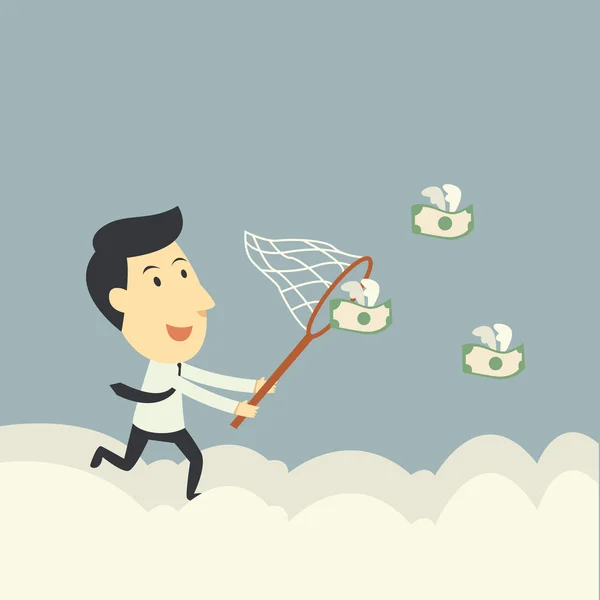 Businessman trying to catch money fly — Stock Photo, Image