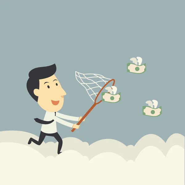 Businessman trying to catch money fly — Stock Vector