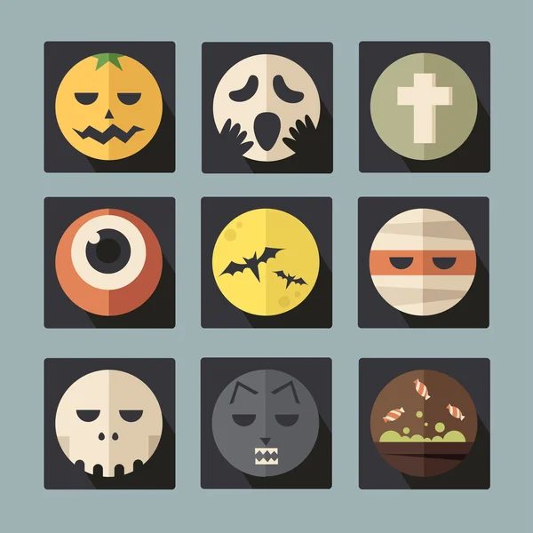 Набор плоских икон на Хэллоуин — стоковый вектор