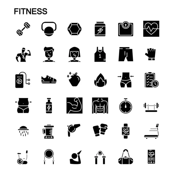 Fitness Gimnasio Icono Conjunto — Archivo Imágenes Vectoriales