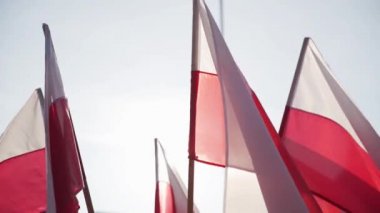 Güneş ışınları dalgalı kırmızı ve beyaz bayrakları delip geçer.