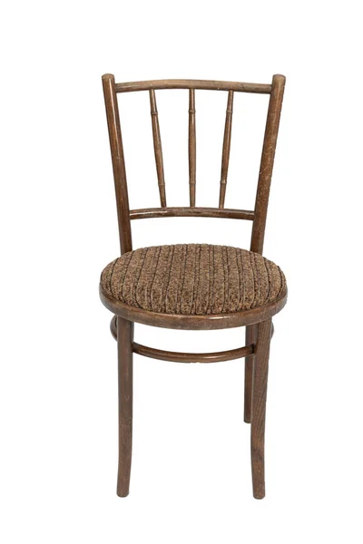 70 'ler ve 80' lerden kalma kahverengi tahta sandalye. Polonya tasarımı ve üretimi. Ön görünüm. — Stok fotoğraf