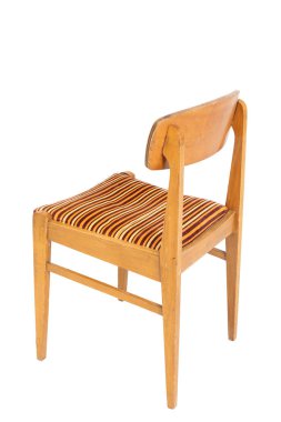 70 'ler ve 80' lerden kalma orijinal Polonya ahşap koltuğu. Arka açı görünümü.