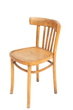 70 'ler ve 80' lerden kalma Polonya ahşap koltuğu. Ön açı görünümü.