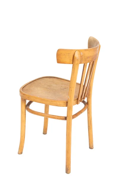 Polskie drewniane krzesło oryginalne z lat 70. i 80. Widok z tyłu. — Zdjęcie stockowe