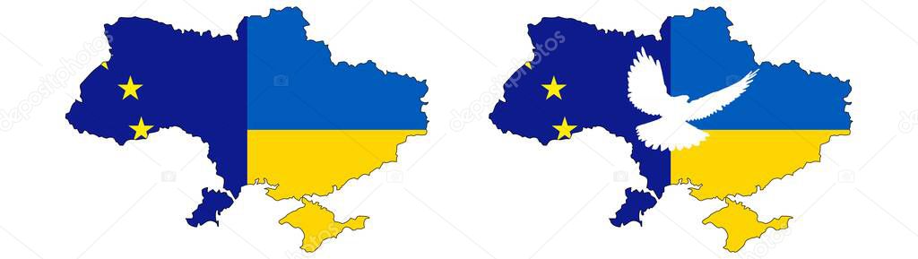 Map of the country against the colors of the national flag of Ukraine and the European Union.