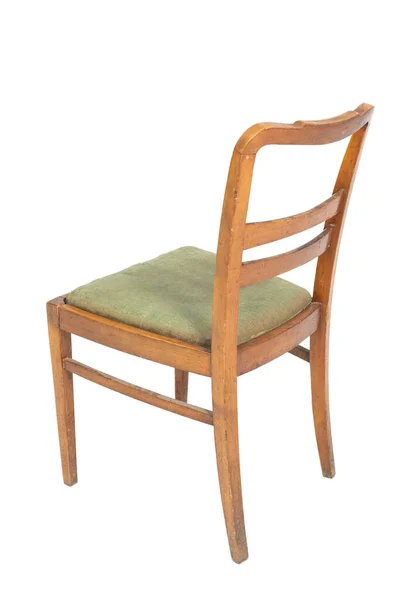 Polskie krzesło oryginalne z lat 70. i 80. z zielonym siedziskiem. Widok z tyłu pod kątem. — Zdjęcie stockowe