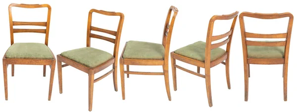 Polonya 'dan birkaç kenarlı kahverengi ahşap sandalye. Yumuşak koltuk ve sırt. — Stok fotoğraf