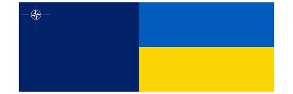 Bayrağın renkleri ve NATO 'nun grafik logosu ve Ukrayna' nın ulusal renkleri. — Stok Vektör