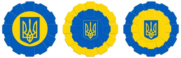 Ukrayna 'nın ulusal renklerinde kotylion ve arma çizildi. — Stok Vektör