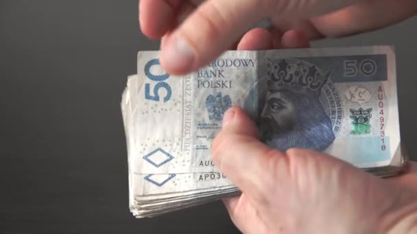 Hiba a papírszámlák számolása során. Lengyel nemzeti pénz. — Stock videók