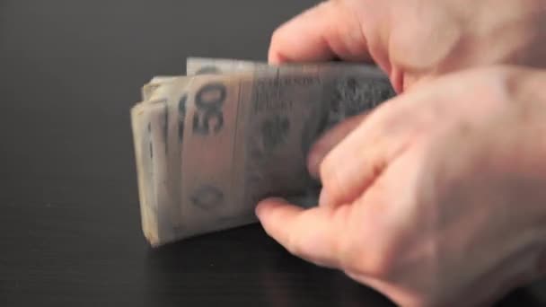 Stacking paper banknotes into one bundle. Polish paper money. — Stock Video