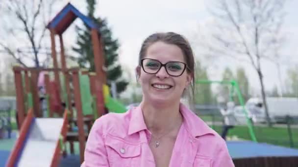 Outdoor Play Early Spring Woman Enjoys Quick Spin Merry Thats — Video