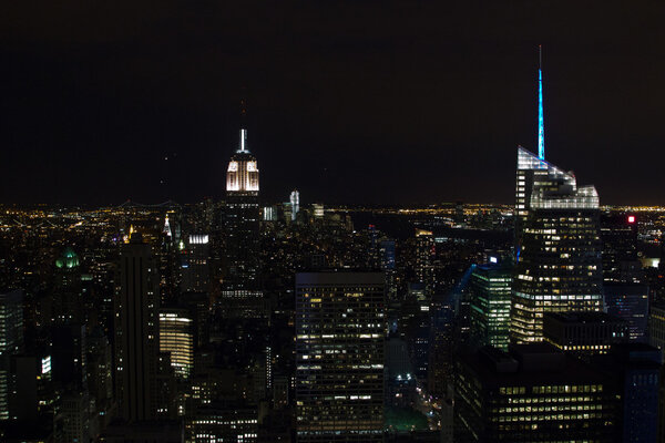 Midtown and downtown Manhattan, New York shot at night time.