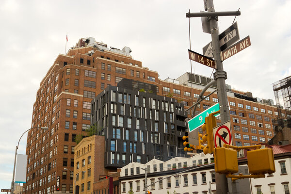Chelsea buildings with a modern architectural style in the meatpacking district of midtown Manhattan, New York