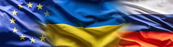 Drapeaux Union Européenne Ukraine Russie Mélangeant Autre — Photo