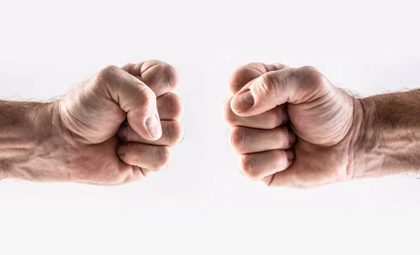 Dos Puños Uno Frente Otro Están Punto Tocar Fondo Blanco —  Fotos de Stock