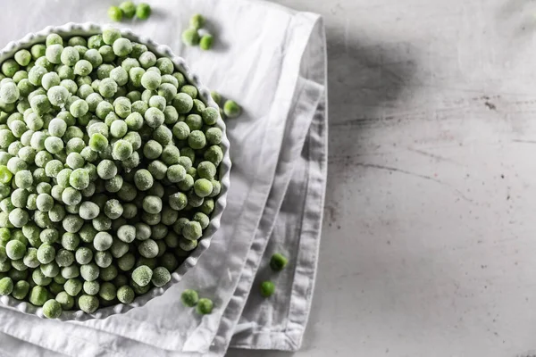 Frozen Peas White Porcelain Bowl Top View — Stock Fotó