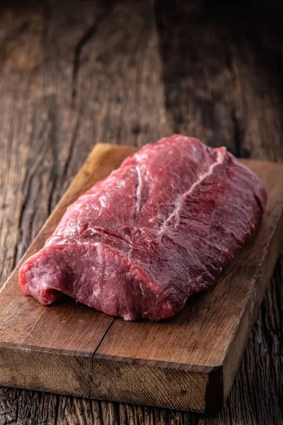 Raw Rib Eye Steak Whole Wooden Board — Zdjęcie stockowe