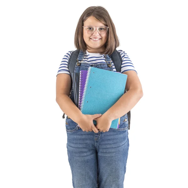 Modest Good Female Student Wears Glasses Holds Her Study Materials — Stock Photo, Image