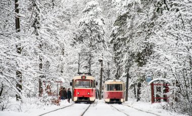 12. yoldaki iki tramvay kış ormanında bir durakta karşılaşmış..