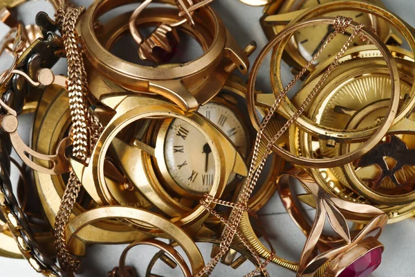 Scrap Gold Old Broken Jewelry Coins Watches Gold Gold Plated — Stok Foto