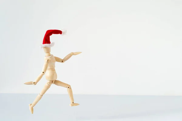 Christmas Blank Greeting Card Mock Scene Wooden Mannequin Posing Greeting — Stock Photo, Image