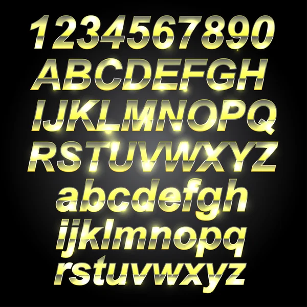Lettres et chiffres de polices en métal doré — Image vectorielle