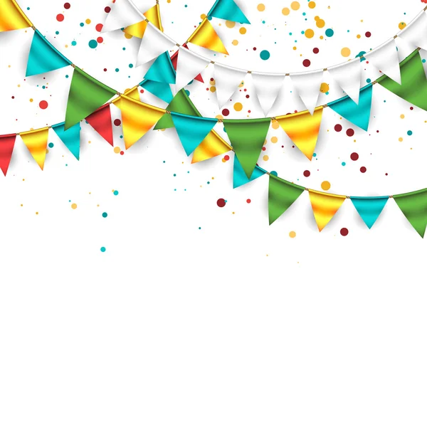 Confetti Antecedentes con guirnalda y buntings — Vector de stock