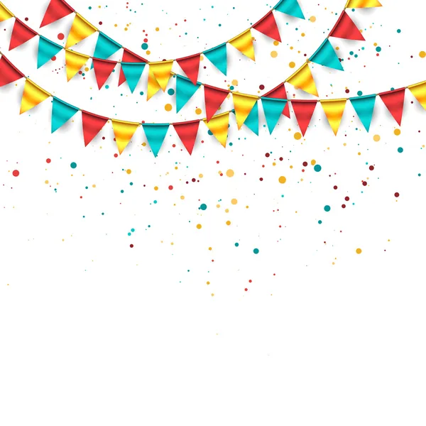 Confetti Antecedentes con guirnalda y buntings — Vector de stock