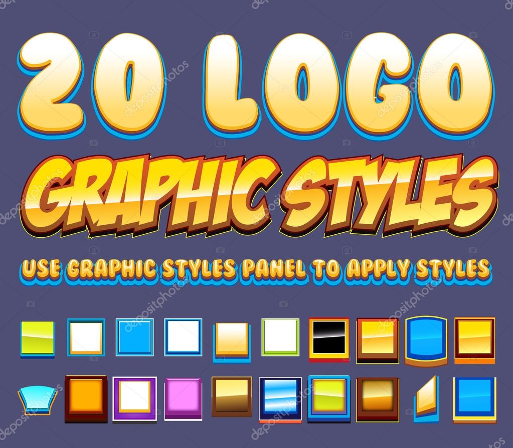 Set of 20 comic - logo styles with graphic styles library.