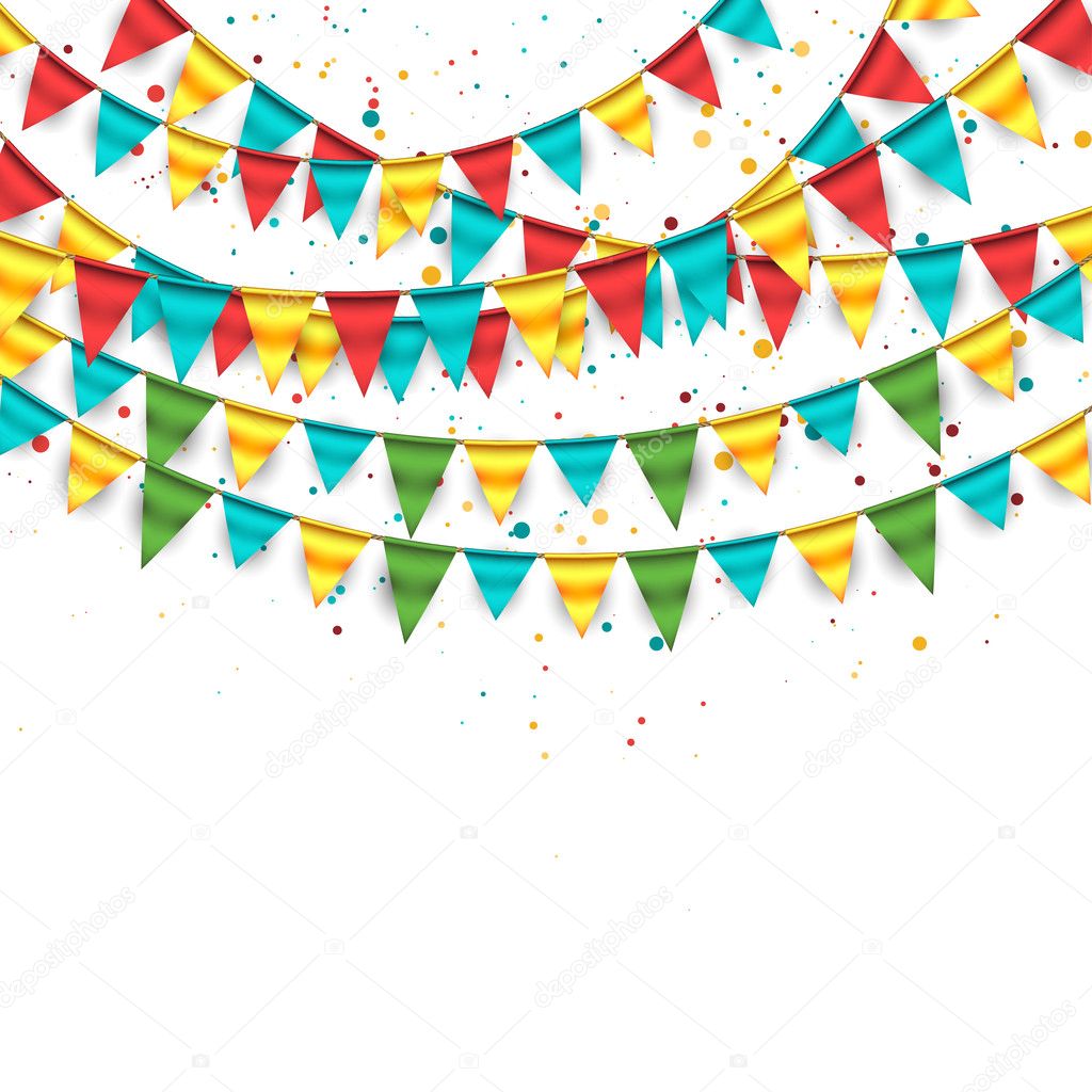 Confetti Background with Garland and Buntings