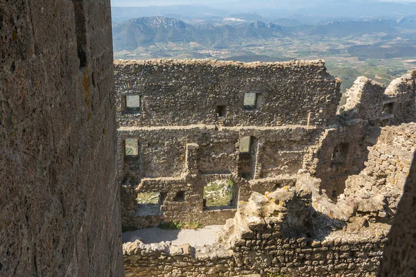 Cucugnan France Août 2016 Promenade Intérieur Château Cathare Queribus Par — Photo