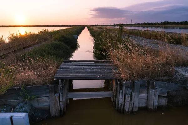 Caminhe Pelo Famoso Saltern Cervia Itália Durante Noite — Fotografia de Stock