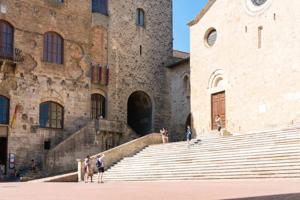 San Gimignano Italien August 2020 Bummeln Saint Gimignano Einem Sonnigen — Stockfoto