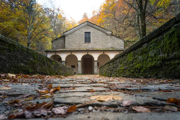 Castelluccio Itália Novembro 2021 Vista Santuário Santa Maria Del Faggio — Fotografia de Stock