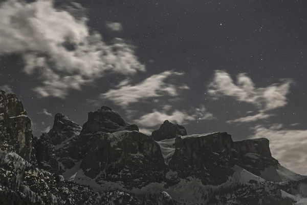 Group of Sella at the Moonlight, Dolomiti — Stock Photo, Image
