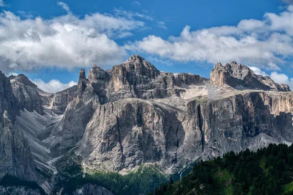 Sella Group Tömegei Sassongherből Dolomitokból Olaszországból — Stock Fotó