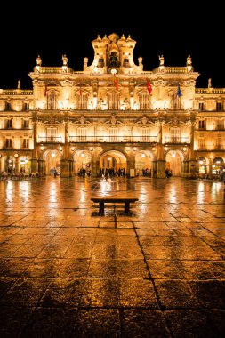 ünlü plaza mayor salamanca'gece, castilla y leon, İspanya
