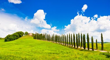 güzel manzara ile tepe val d'orcia, Toskana, İtalya