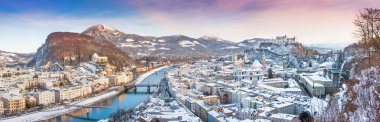 panoramik manzaralı tarihi salzburg şehri kış, salzburger arazi, Avusturya