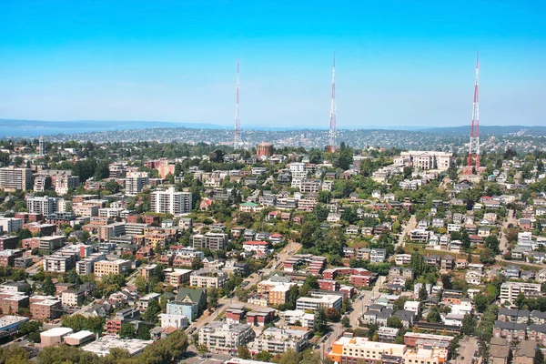 Vista aérea do bairro Queen Anne Hill em Seattle, WA — Fotografia de Stock