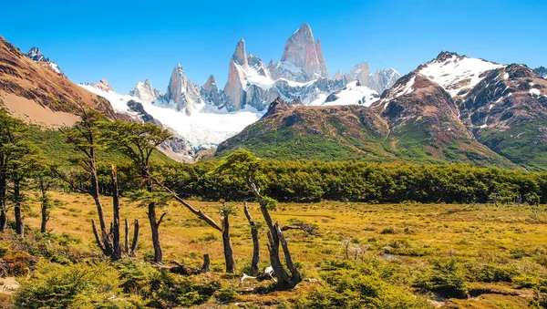 美丽的风景与 mt 菲茨罗伊在洛斯格拉希亚雷斯冰川国家公园，巴塔哥尼亚阿根廷，南美洲 — 图库照片